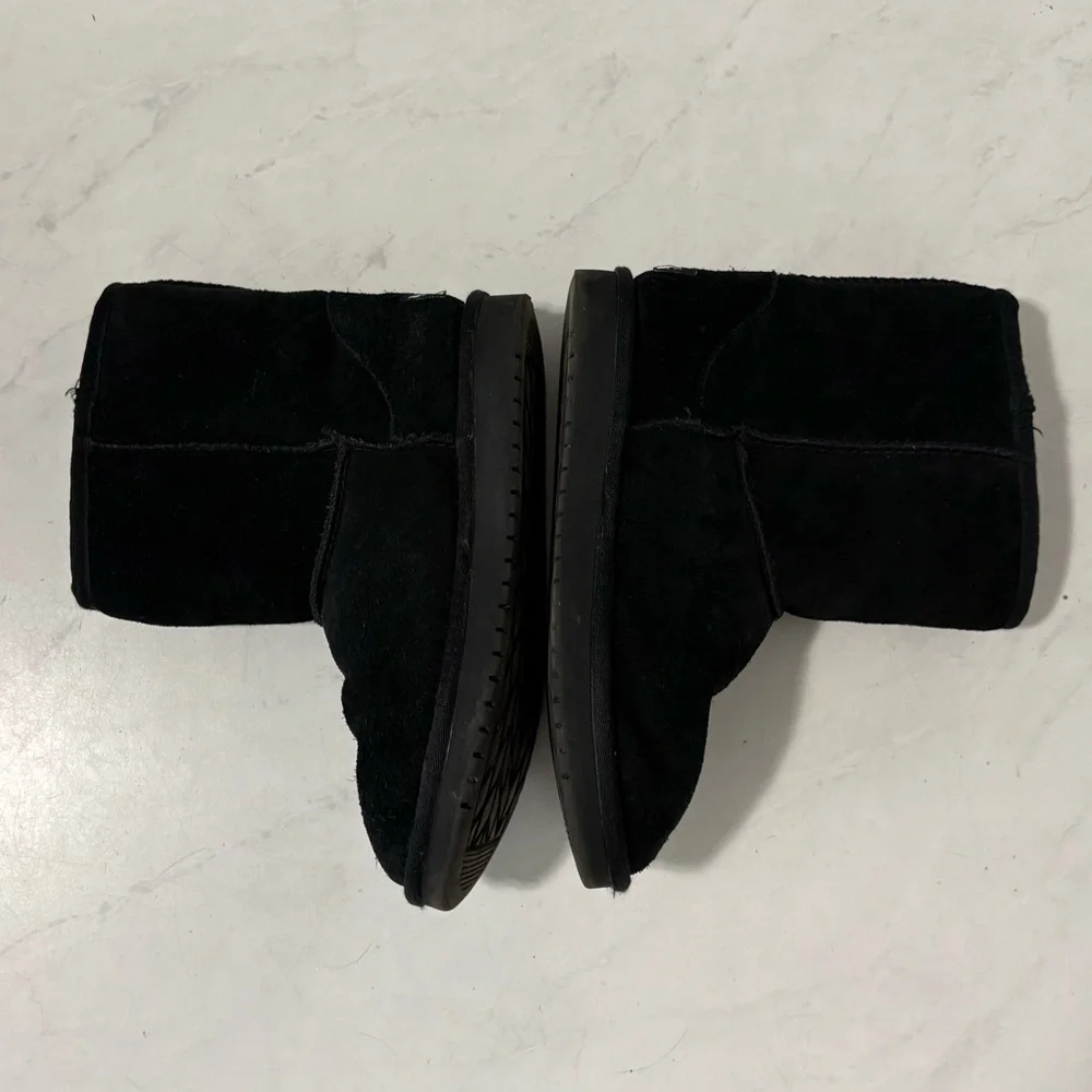 Koolaburra By UGG Size 4 Black Suede Short Winter Boots‎ Neutral Fur Lined Retro